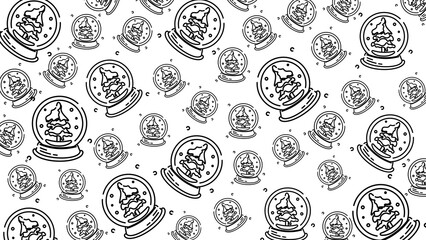 Doodle Snow Globe Seamless Pattern Loop 4K. Christmas and Winter Holiday White Background 