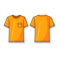 Orange t shirt mockup front and back with pocket, short sleeve, casual style, isolated white