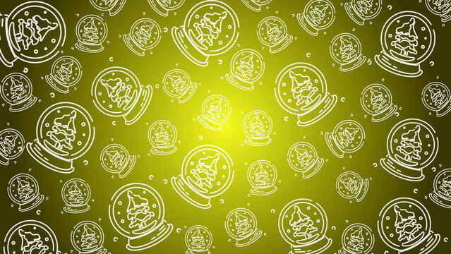 Doodle Snow Globe Seamless Pattern Loop 4K. Christmas and Winter Holiday Yellow Background 
