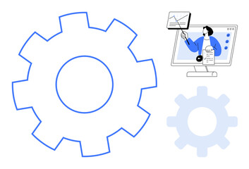 Automation concept. Gear and analytics symbols automation and optimized processes. Automation improves efficiency in workflow and data management. For technology, business, industry, workflow