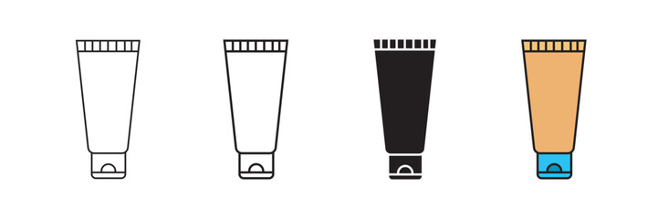 Set of cosmetic tube icons with transparent background, product packaging, beauty containers, skincare branding, cream dispensers, vector illustration
