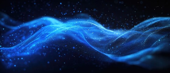 Blue, wave-like particle stream on black