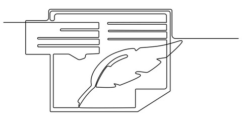 Quill Pen and Inkwell with Scroll paper one continuous line drawing vector