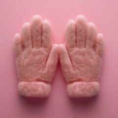 Two soft pink felt gloves aligned on matching background