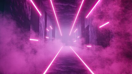 Neon-lit corridor with purple smoke and rough textures
