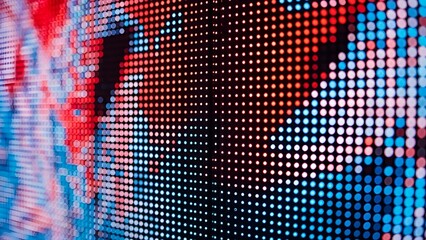 Abstract display with dynamic red and blue dots creating a visual gradient