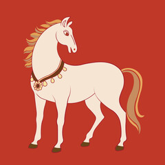 Simple White Horse Clipart on Red Background