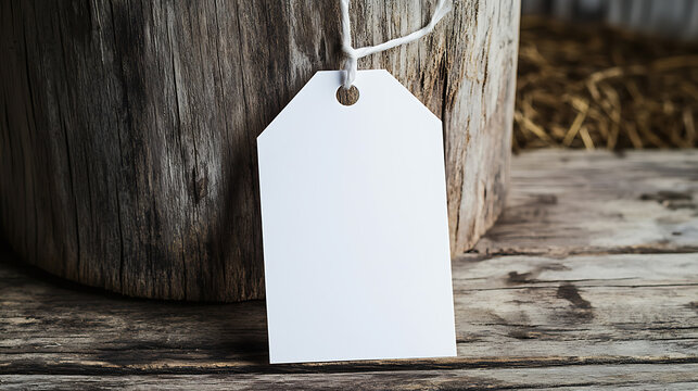 Blank tag on rustic wooden surface, inviting message. Simple, clean design against textured backdrop. Perfect for product display or personalized note. - Powered by Adobe