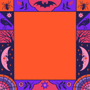 Halloween Frame Social Spooky Bat Moon Raven Crow October Spider 