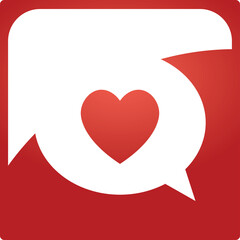 Red Heart Inside A White Speech Bubble Against A Red Gradient Background Simple Icon Representing Love Communication And Connection