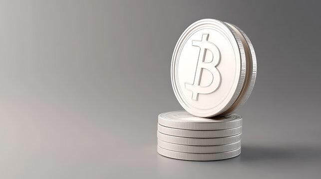 Stack of digital currency, symbolising modern finance and digital transactions. Silver coins represent the future of currency in the digital age and innovative technology.