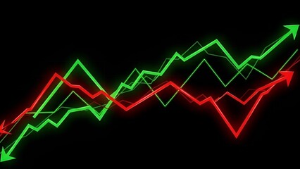 Dynamic stock market trends reflected in glowing green and red growth charts