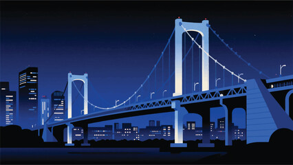 Night City Bridge Illustrator Artwork Banner Background Design Template 