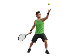 Male tennis player preparing to serve with racket and ball, isolated on black isolated on transparent background