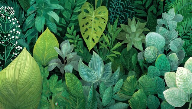 Vibrant lush green botanical foliage