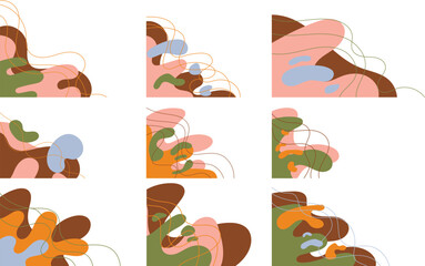 Abstract Organic Corner Shapes Collection.  Collection of abstract organic corner shapes in earthy tones with flowing lines and modern decorative curves