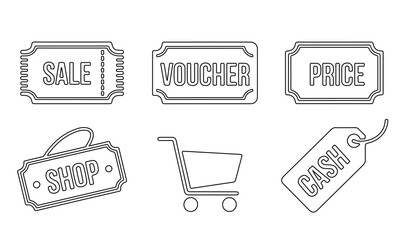 Assorted of sale, shop and voucher icons vector design