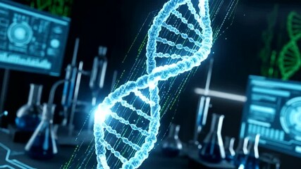 Abstract DNA molecule on dark background in science laboratory, research technology innovation - Powered by Adobe