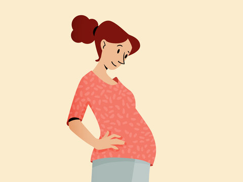 Pregnant woman gently touching baby bump, expecting mother