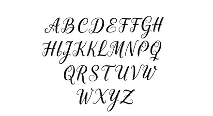 Elegant Script Alphabet Letters Displayed in Rows.