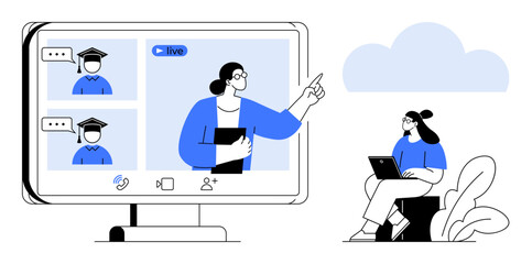 Online education concept. Online education enables remote learning and virtual interaction with students and educators. Online education supports e-learning, training programs, collaboration