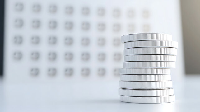 Stack of coins with a calendar in the background; a metaphor for savings goals, financial planning, and consistent saving habits with a bright and clean visual aesthetic.