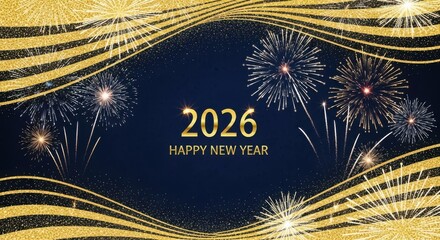 Sparkling fireworks celebrate the arrival of 2026 happy new year