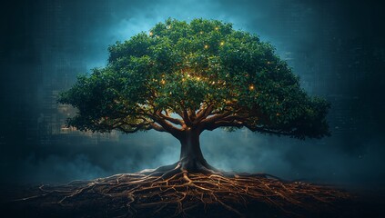 Majestic Tree of Life - Roots, Canopy, and Mystical Light.