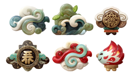 Glossy Sculpted Charms for Chinese Festival Celebrating Wind and Nature Elements