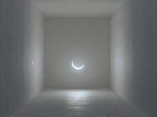 Ethereal Crescent Moon Glow - Abstract Tunnel Perspective with Soft Light and Minimalist Composition.