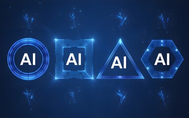 Artificial intelligence concept with glowing geometric shapes and ai text