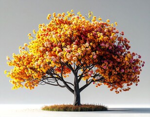 Digitally created vibrant tree with dense orange and yellow blossoms