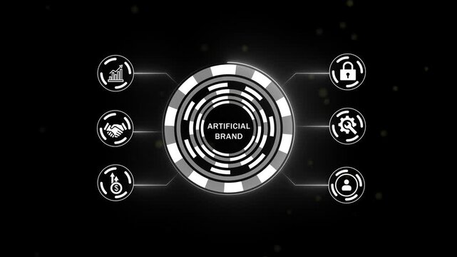 Conceptual holographic text Artificial brain. futuristic holographic advanced HUD circle platform Business, Technology concept. Business, technology, . 4k animated Digital..