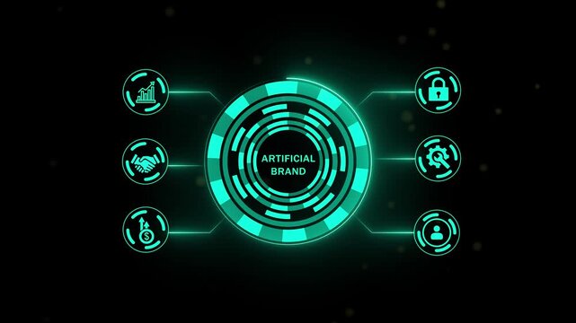 Conceptual holographic text Artificial brain. futuristic holographic advanced HUD circle platform Business, Technology concept. Business, technology, . 4k animated Digital..