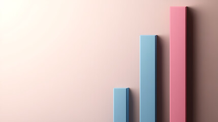 Elegant, stylized graph illustration featuring pastel blue and pink bars rising against a soft background.  A visual metaphor for growth, achievement, and positive progress.
