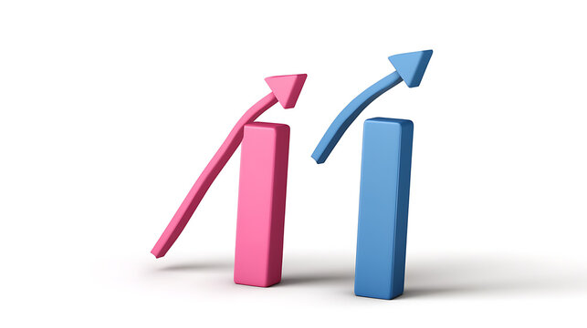 Ascending Bar Graphs: Pink and Blue graphs symbolizing growth, trends, and upward movement, set against a clean white background. Business and positive trend context. - Powered by Adobe