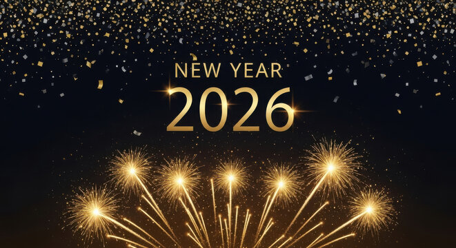 Golden fireworks celebrate the arrival of new year 2026