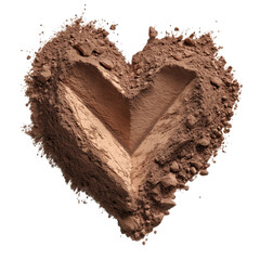 Cocoa Powder Carved Heart Form – Rough Texture Food Ingredient Art, isolated on transparent 