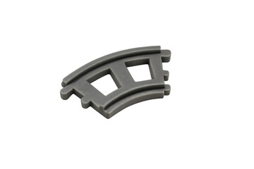 Gray plastic toy train track curve isolated