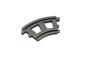 Gray plastic toy train track curve isolated