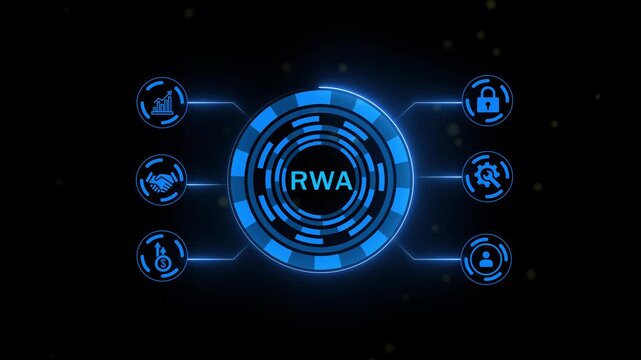 RWA Risk Weighted Asset concept. Interface technology, the future of user experience, journey and technology concept, digital screen interface 4K animated. isolated..