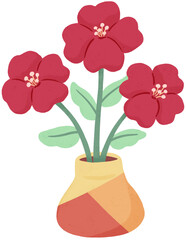 Cute red flower plant in pot illustration. Cute floral doodle for invitation, pattern, journaling, planner, greeting card, and decorative projects