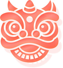 Soft red 3d lion dance head icon for Tet Holiday festival