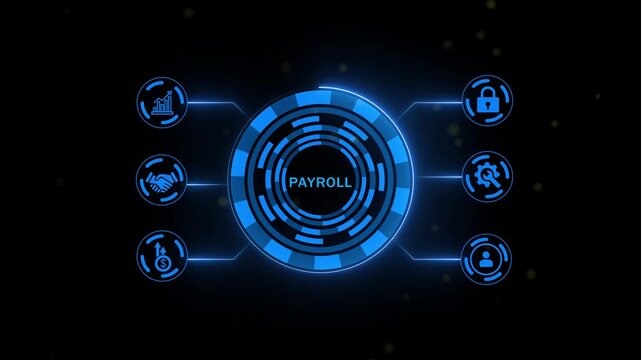 payroll standards quality control assurance warranty business technology concept. Business technology process improvement concept on virtual screen. 4k animated isolated..