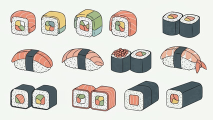 Assortment of delicious sushi rolls and nigiri pieces.