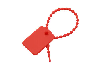 Red plastic security tag with beaded tie