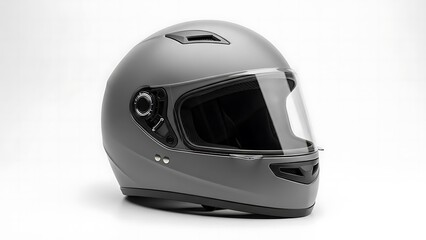 Matte grey full-face helmet with visor, offering protection and style for motorcycle riders