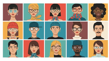 Colorful grid of diverse character portraits and avatars.