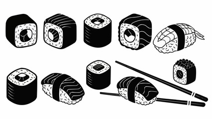 Collection of Delicious Sushi and Maki Rolls.