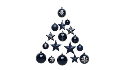 Chic winter holidays arrangement with blue ornaments and stars creates festive cheer for Christmas or New Year's designs and holiday campaigns.